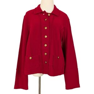 90s Boiled Wool Cardigan Jacket Cherry Red Long Sleeve Collar Button Up